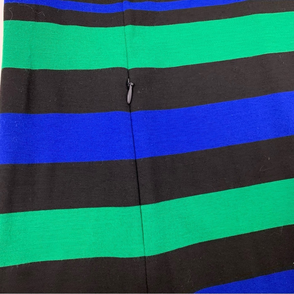 Riani Dress Striped Pockets Zip Green Blue Black Sz 10 Jersey Classic A-Line - Picture 6 of 11